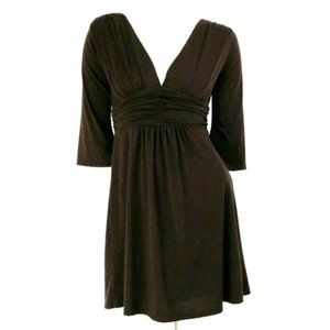 R Tease Brown 3/4 Sleeve Ruched Waist A-Line Dress